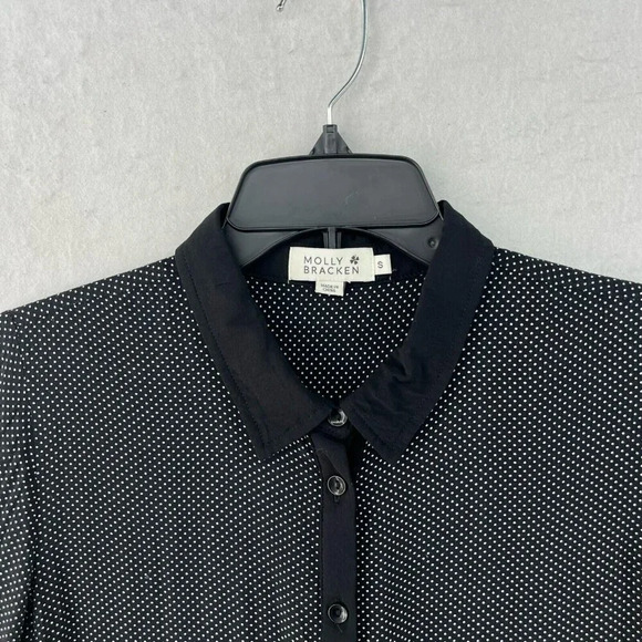 Molly Bracken Button-Up Shirt Women's Sz S Black Polka Dot Collared Relaxed Fit - Picture 6 of 10